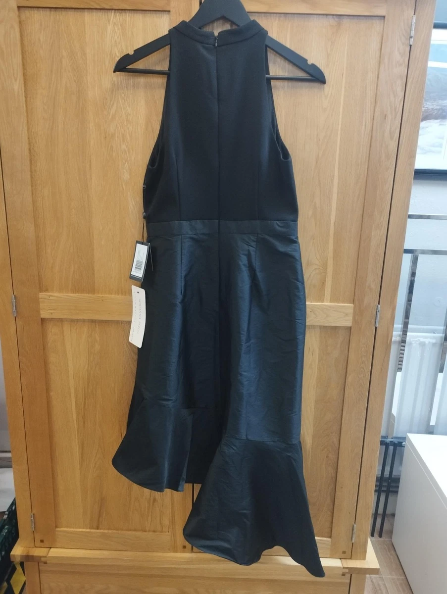 Vestido Adrianna Papell Crepe Combo Tafetán Asimétrico Negro Talla 10 Nuevo Con Etiquetas