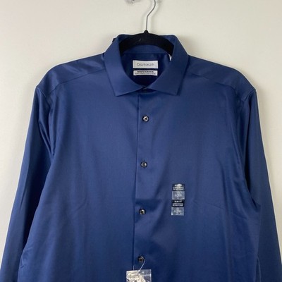 Calvin Klein Infinite Non Iron Slim Fit Dress Shirt Mens L 16 34/35 Blue  Stretch | eBay