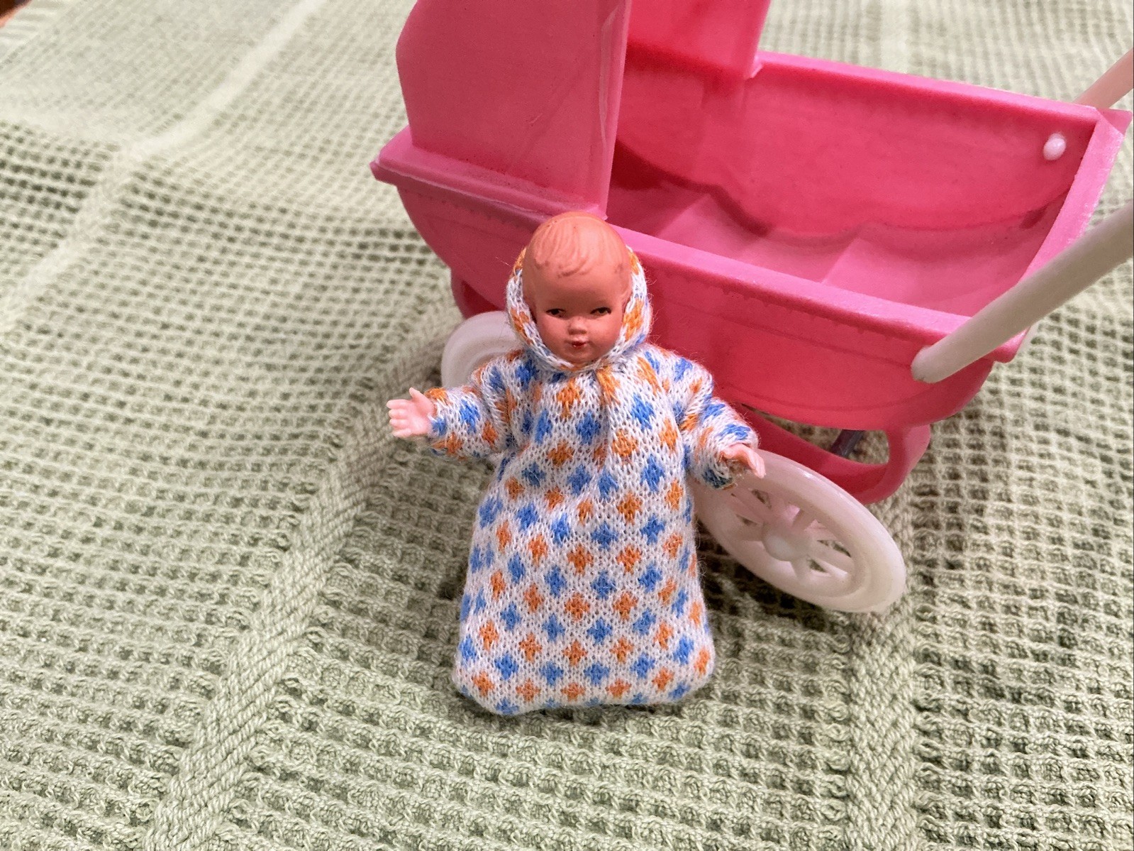Vintage Small, Collectible Doll Handmade Sleeper W/ Buggy
