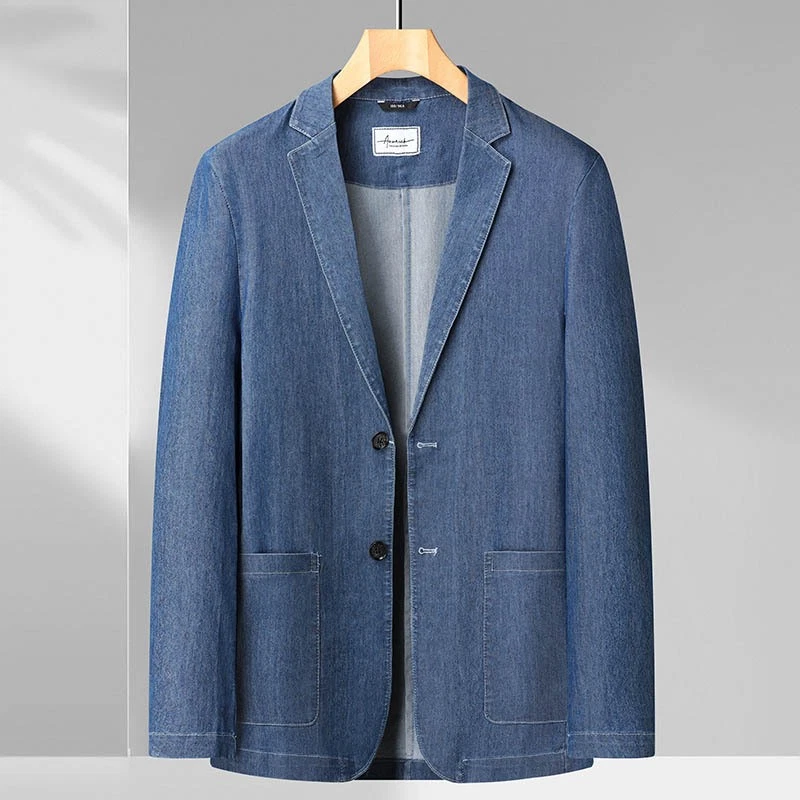 Men's Two Button Denim Jeans Blazers Jackets Cotton Coats Casual Clothes Cowboy