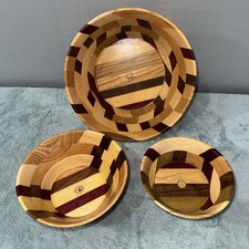 Handcrafted Artisan Wood 3 Bowl Set Mixed Hardwood Segmented