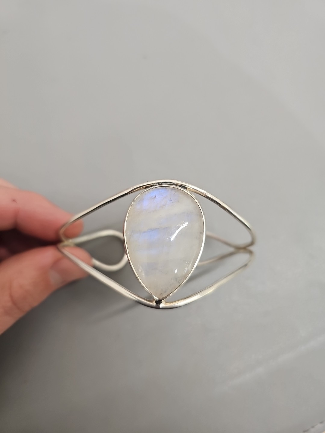 Sterling Silver Large Moonstone Cuff Bracelet - image 1