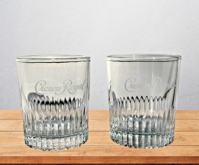 Vintage Crown Royal Whiskey Rocks Glass established 1939 Limited Edition Set 2