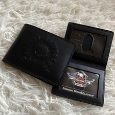 Harley-Davidson Bifold Wallet Card Case Black Skull Skeleton Logo