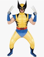 Marvel Wolverine Adult Deluxe Zentai Halloween Costume Suit Gloves Claws Mens XL