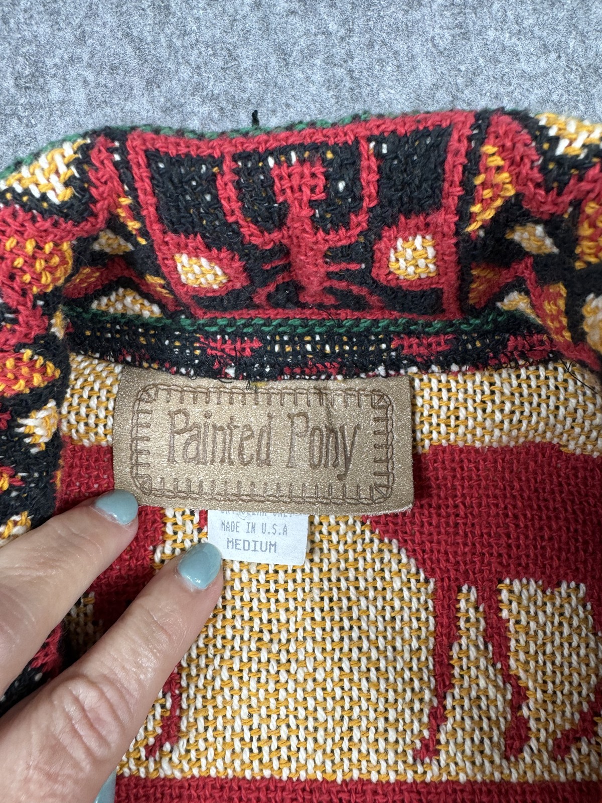 Giacca pony vintage dipinta donna lama media sud occidentale USA anni 90