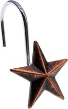 Star Shower Curtain Hooks Rings, Set of 12 Retro Bronze Decorative Shower