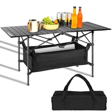Biqissi Folding Camping Table Black Portable Outdoor Picnic Desk,16"/19'/22'/38'