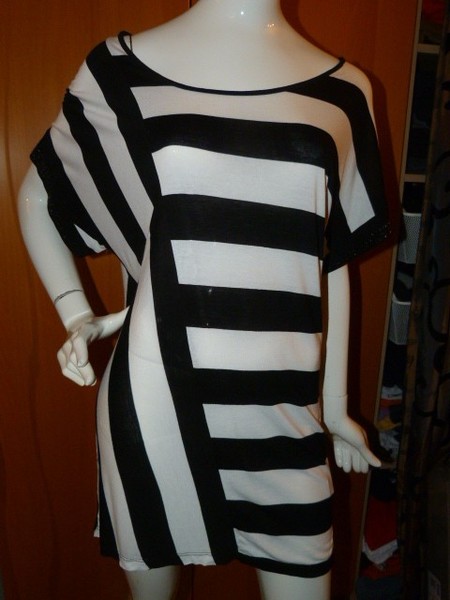 Longshirt Amy Vermont, Gr. 46, schwarz-weiss mit Pailletten