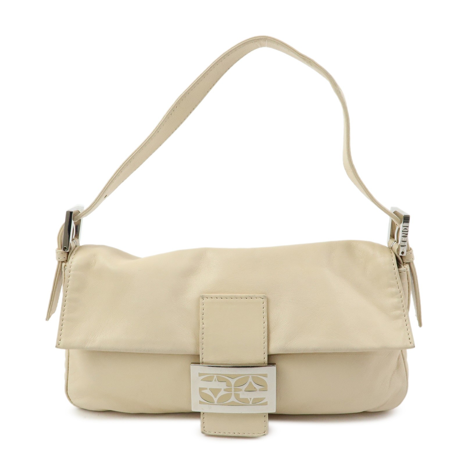 FENDI Mamma Baguette Nappa Leather Shoulder Bag Hand Bag Ivory Auth Used F/S