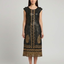 Chanel GoldBlack Metallic Cotton Knit Sleeveless Midi Dress L