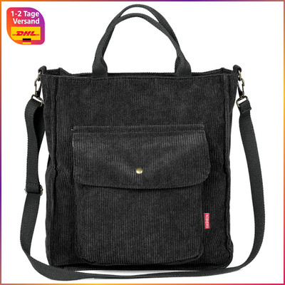 Umhängetasche Damen Groß Cord Lässig Schultertasche mit Reißverschluss Alltag