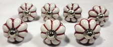 Lot 7 of New Ceramic Red White silver Stem Cabinet Drawer Pull Knobs