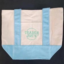 TRADER JOES Mini Canvas Tote Bag Spring 2025 PASTEL  BLUE NWT