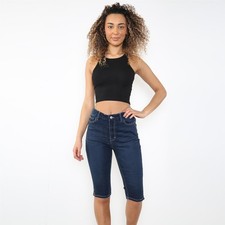 Ladies High Waist Magic Denim Shorts Womens Stretch Summer Knee Length Pants