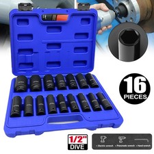 16 Piece DEEP IMPACT SOCKET Set 1/2" Drive 10mm-32mm 6 Pt Hex Long Reach Sockets