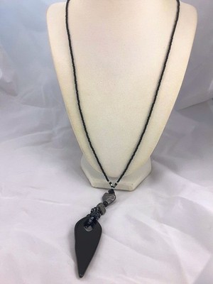 Monica Necklace Black Seed Bead Strand Metal Glass Acrylic Dagger Pendant Tribal