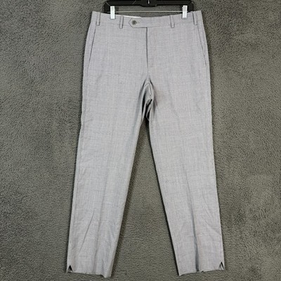Zanella Pants Mens 34x31 Gray Check Devon Straight Fit Dress Slacks Wool Italy
