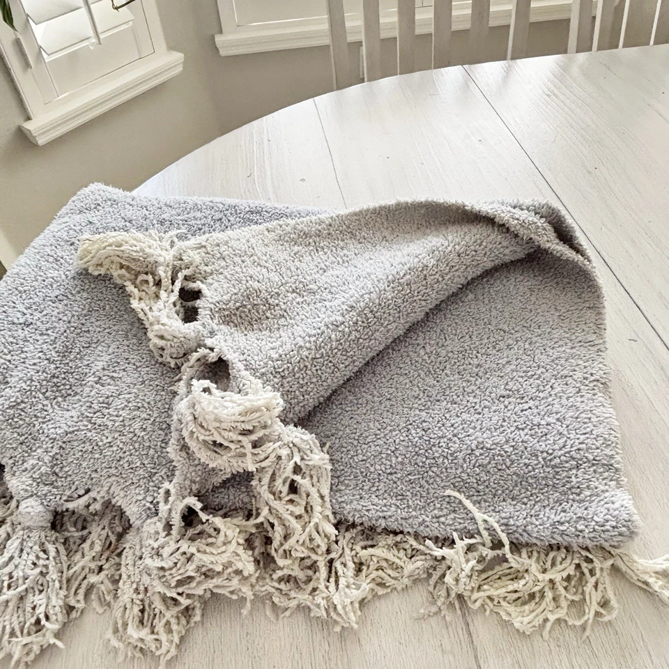 ETHAN ALLEN Blue Ombré Chenille Throw Blanket Fringed Cozy Soft 52” X 62” - Image 3 of 4