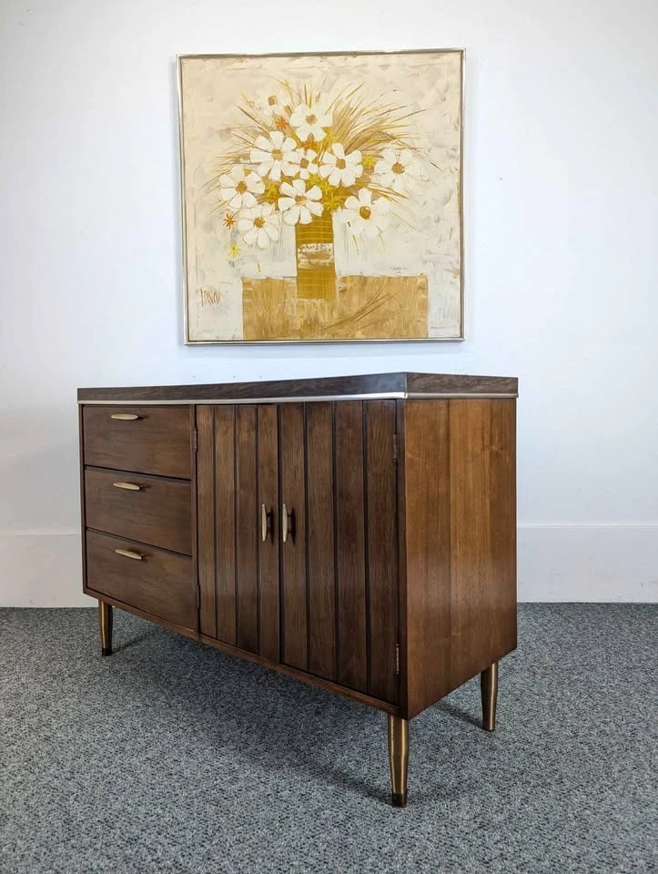 Gabinete de almacenamiento buffet Mid Century moderno MCM vintage de nogal Credenza Foto 4 de 4
