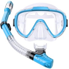 Seovediary Kids Snorkel Set, Anti-Fog Panoramic Light Blue Transparent