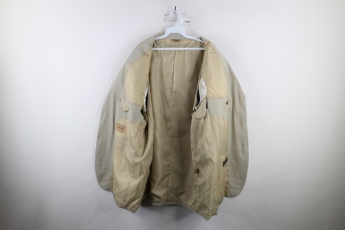 Vintage 90s Mens 50 Long Super 150s Knit Fabric 3 Button Suit Coat Jacket Beige - Picture 7 of 20