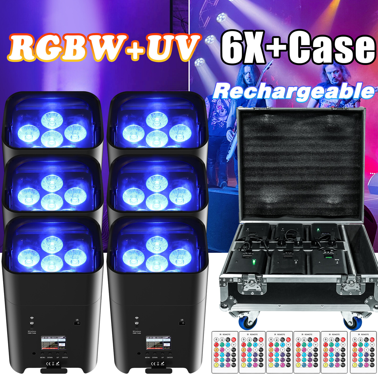 6pcs 6 in 1 Wireless Rechargeable Battery 6x18W Led Stage Par Light with Case