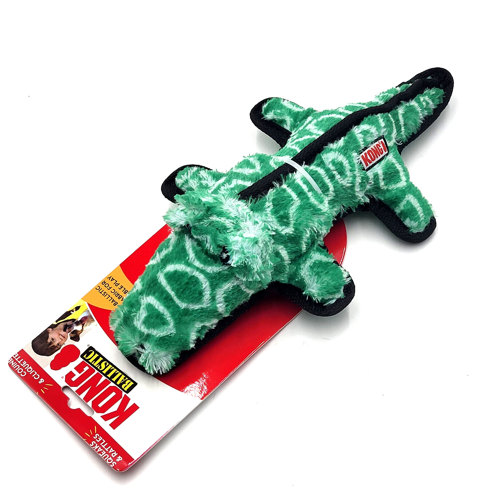 KONG Ballistic Alligator Md/Lg Durable Squeaky Rattles Tug & Shake Dog Toy 14x6"