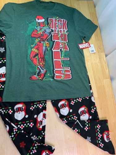 New Men’s Marvel Dead Pool PJ Set Sz L says Deck The Halls-Cool Looking!* - Picture 3 of 4