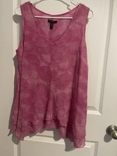 H By Halston Pink Sleeveless Blouse Ruffled Hem Size 14