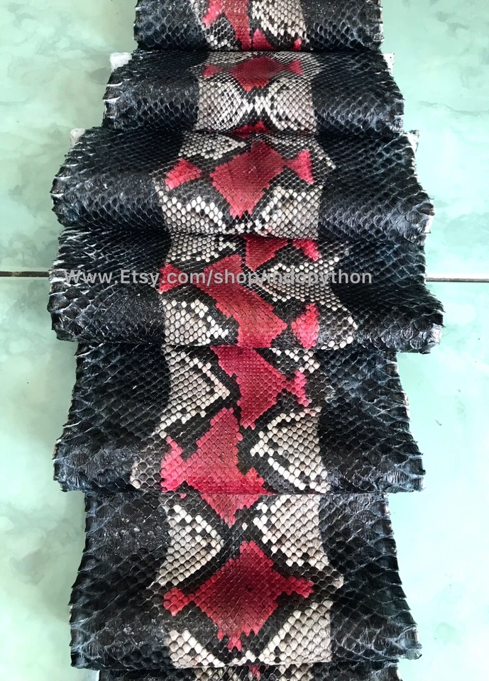 Genuine Python Leather, Exotic Snake Skin, Black SnakeSkin, Multicolor Leather - Image 3 of 4