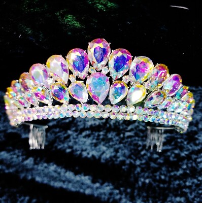 Iridescent jeweled tiara Teardrop Rhinestone Tiara | Silver or AB | Princess Queen  main image 2