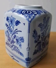 Royal Delft Blue Tea Caddy Jar Canister No Lid Handpainted Floral 4.5"x3" 1pc.