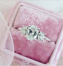 3.Ct White Oval Cut 3 Diamond Engagement Ring Simulated 14k White Gold Size 7