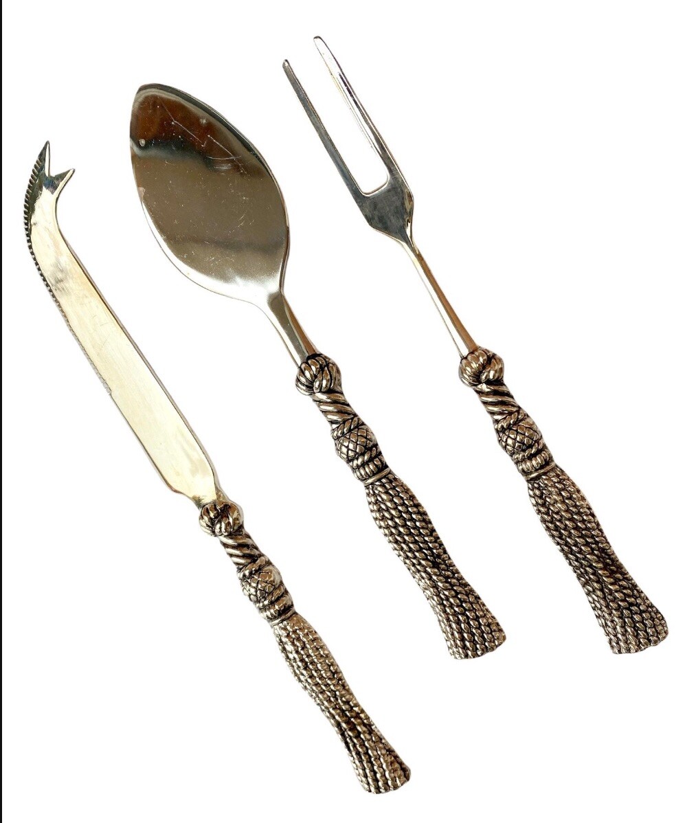 Vintage Silea Tassel Rope Pattern Cheese Flatware Set Fork Knife