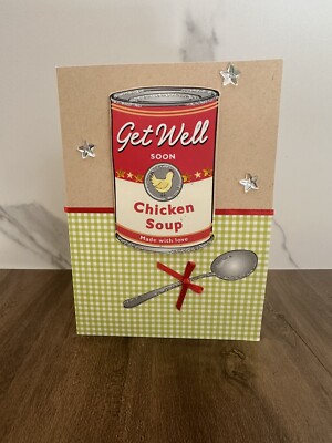 Second Nature Premium Get Well Soon Greeting Card with Chicken Soup Can Design