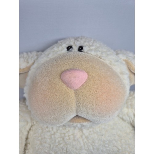 Lamb Sheep Plush Stuffed Animal Toy Pink Nose Embroidered Flowers Cream - Picture 2 of 8