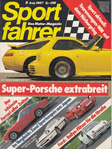 Sportfahrer 8/ 1987, Ferrari, Porsche, Mazda, Toyota, Ford, Motorsport