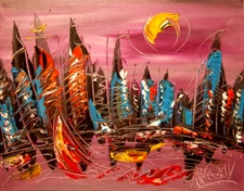 NEW YORK SKY   IMPRESSIONIST  ORIGINAL OIL  PAINTING -ABSTRACT ART IYTDD