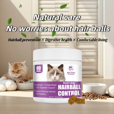 Cat Hairball Supplement - Relief Hairball, with Omega-3  100 Capsules Salmon