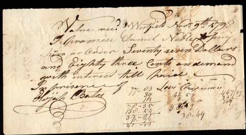 US EMBOSSED REVENUE RM 110 - MASS PROMISSORY NOTE - 9.11.1798