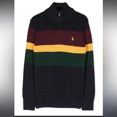 NWT Polo Ralph Lauren Boys Color Blocked Cotton Quarter Zip Sweater Size Medium