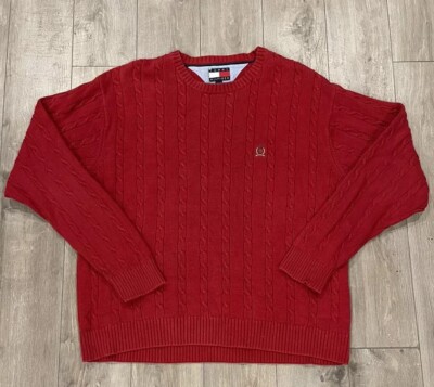 Tommy Hilfiger Mens Sweater Cable Knit Red Pullover XXL Vintage