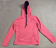 RBX Womens Heather Pink Navy Active Hoodie Poly Thumbholes Pockets Logo Size L