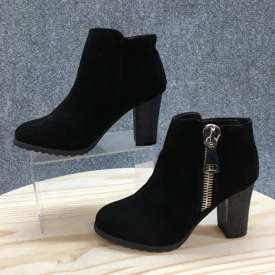 Olivia Miller Boots Womens 7 Ankle Booties Heels Casual Black Fabric Side Zipper - Image 2 of 4