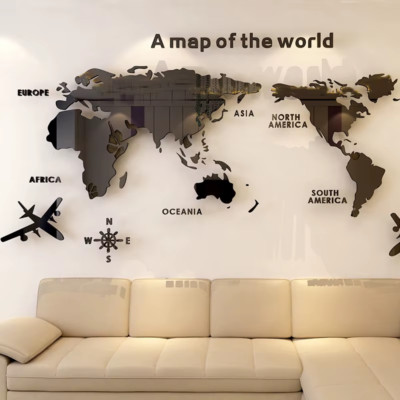 World Map Wall 3D Acrylic Wall Stickers Three-Dimensional Mirror Stickers Bedroo