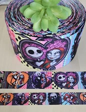 7/8, 1.5 & 3" (1YD) Nightmare Before Christmas Ribbon Sally Jack Skellington Bow