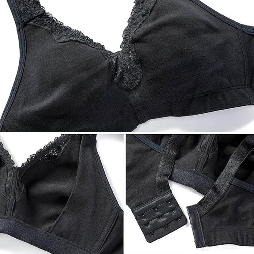 Women's Cotton Full Coverage Bra Wirefree Non-padded Lace Trim Plus Size 46H - Picture 5 of 5