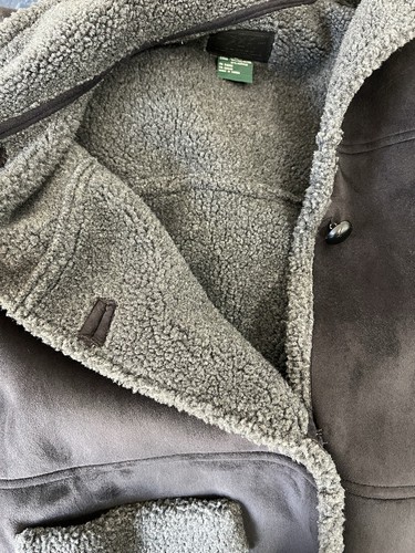 Ralph Lauren Vegan Suede Sherpa Fur Lined Coat Pristine Sz L Dark Gray Pockets - Picture 9 of 11