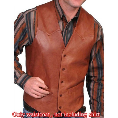 Men's Genuine Classic Black Real Leather Plain Waistcoat Motorcycle Biker Vest* - Picture 9 of 10